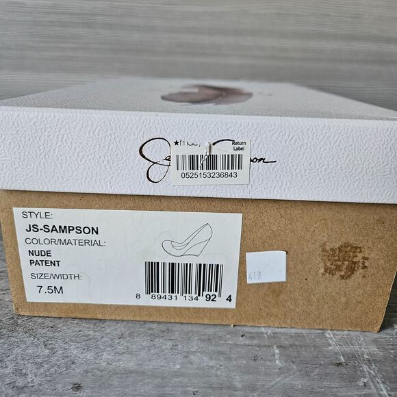 Jessica Simpson Womens Sampson Wedge Heel Pump Nude Patent Round Toe Size 7.5 - Picture 15 of 16